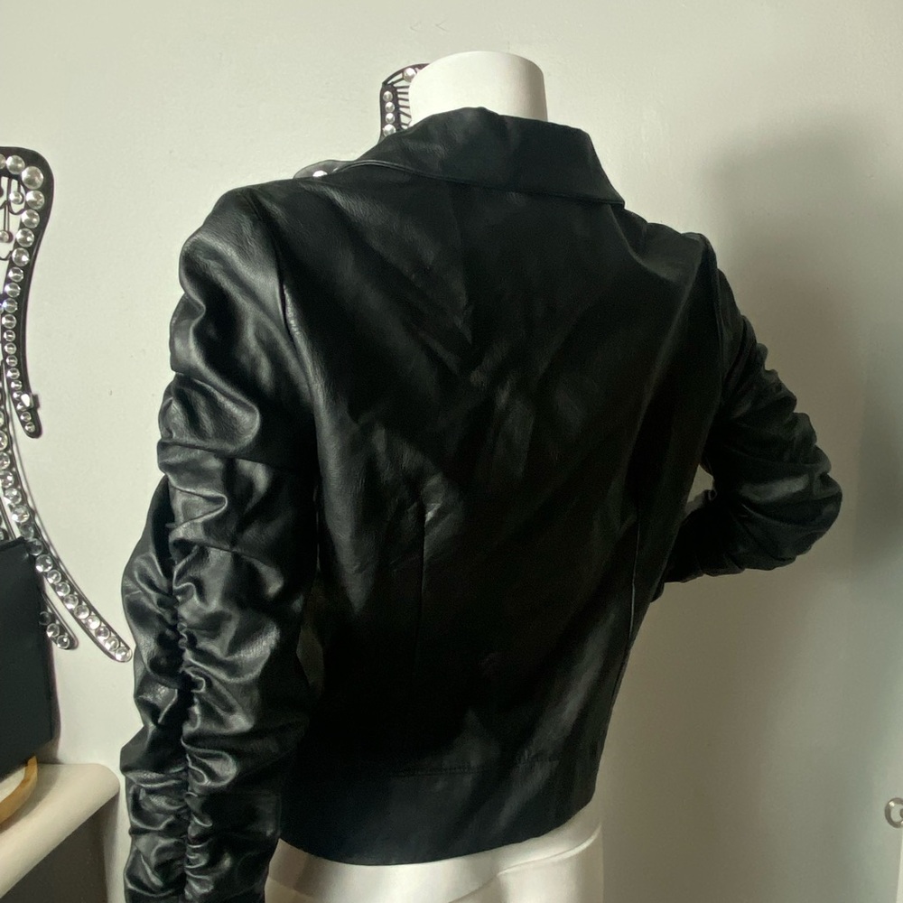 Venti6 Faux Leather Jacket with Buttons and Ruffled Sleeves, Size L - Picture 8 of 12